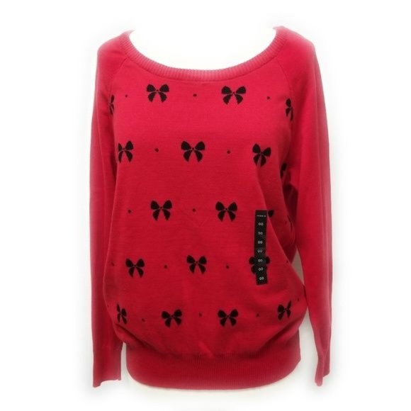 Torrid Bow Print Red Sweater Size 00 M/L Medium Large - Picture 2 of 8